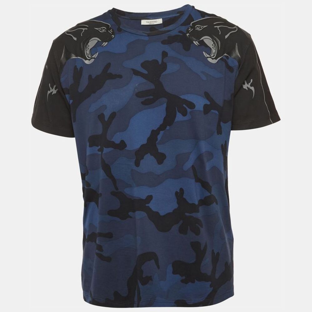 Valentino Blue Camouflage Print Jersey T-Shirt L